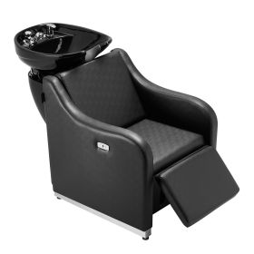 Shampoo Backwash Chair, 661.4LBS Loading Barbershop Hair Washing Station with Electric Adjustable Footrest & Ceramic Bowl