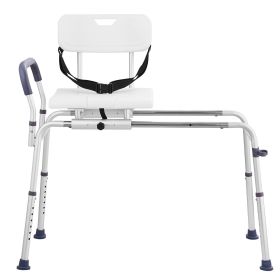 Sliding Tub Transfer Bench, Height Adjustable Bathtub Transfer Bench with Cut-Out Seat, Reversible Backrest & Safety Belt