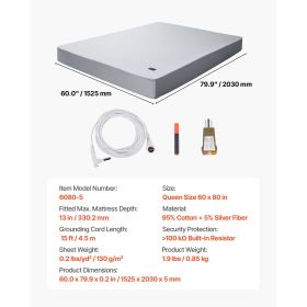 Grounding Sheets, Queen Size, 95% Cotton + 5% Pure Silver Fiber, Earth Grounded Fitted Bed Sheets, with Grounding Cord & Tester